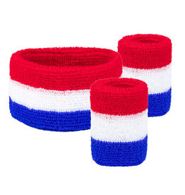 Boland zweetbandjes + hoofdband rood wit blauw