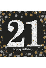 Amscan sparkling servetten 21 jaar zwart zilver 16 stuks