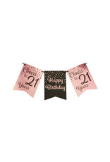 Party flag banner rose gold/black cheers to 21 years 6 meter