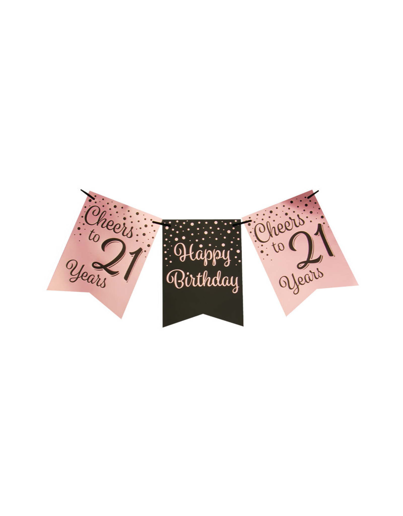 Party flag banner rose gold/black cheers to 21 years 6 meter