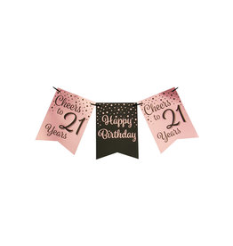 Party flag banner rose gold/black cheers to 21 years 6 meter