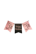 Party flag banner rose gold/black cheers to 18 years 6 meter