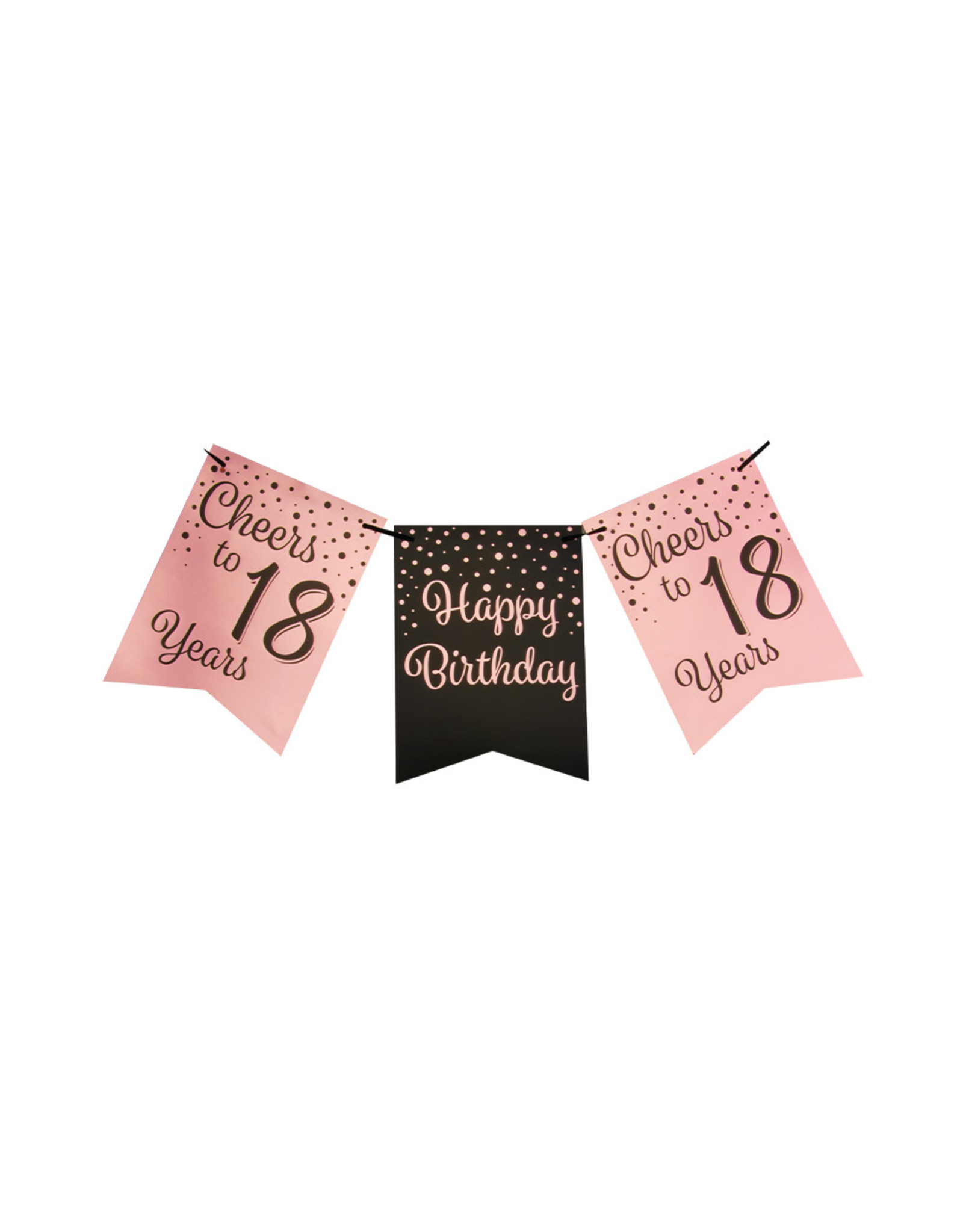 Party flag banner rose gold/black cheers to 18 years 6 meter