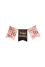 Party flag banner rose gold/black cheers to 16 years 6 meter