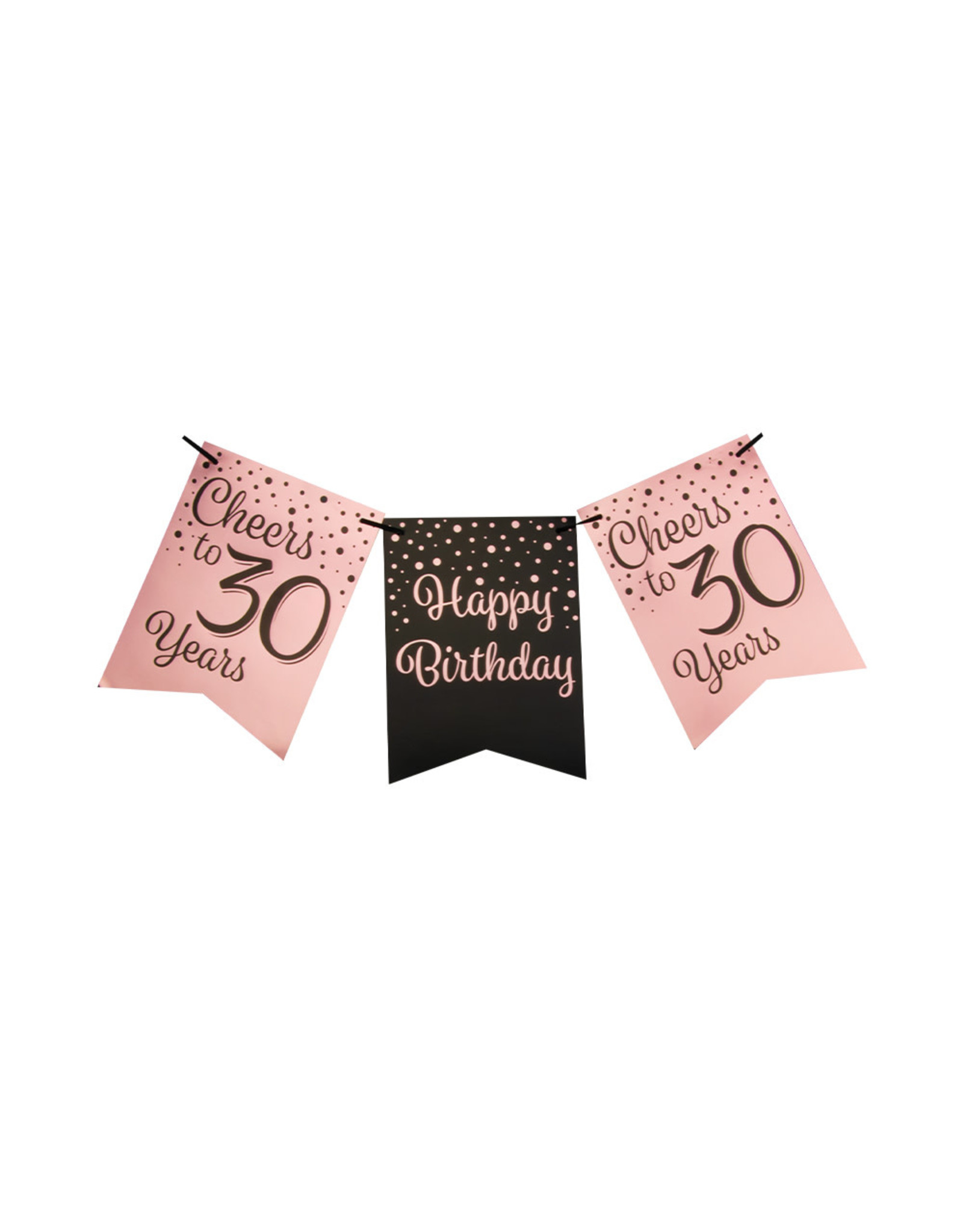 Party flag banner rose gold/black cheers to 30 years 6 meter