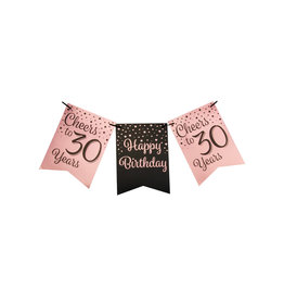 Party flag banner rose gold/black cheers to 30 years 6 meter