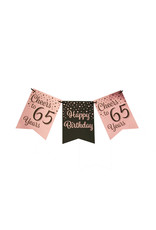 Party flag banner rose gold/black cheers to 65 years 6 meter