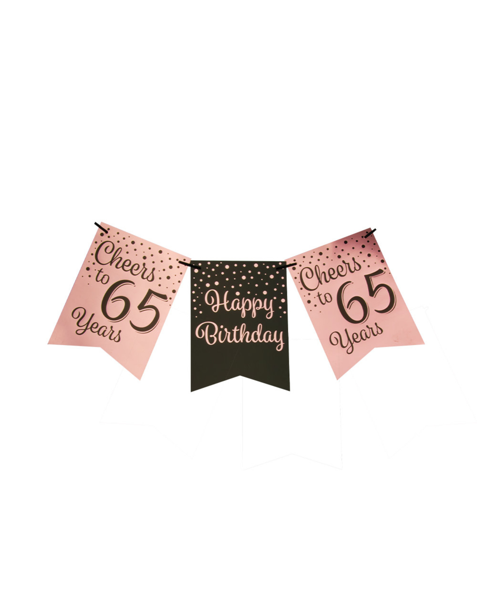 Party flag banner rose gold/black cheers to 65 years 6 meter