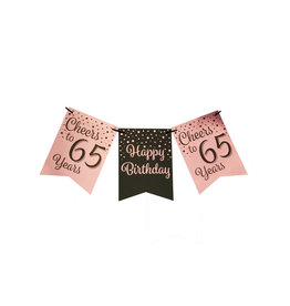 Party flag banner rose gold/black cheers to 65 years 6 meter