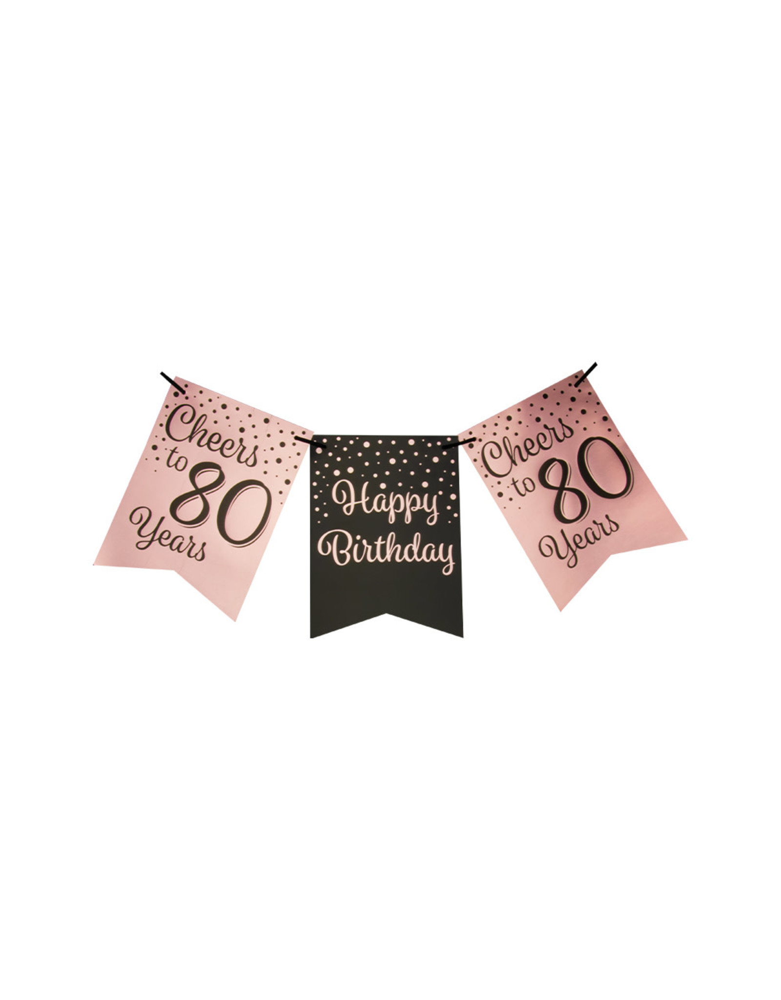 Party flag banner rose gold/black cheers to 80 years 6 meter
