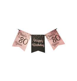 Party flag banner rose gold/black cheers to 80 years 6 meter