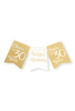 Party flag banner gold & white cheers to 30 years 6 meter