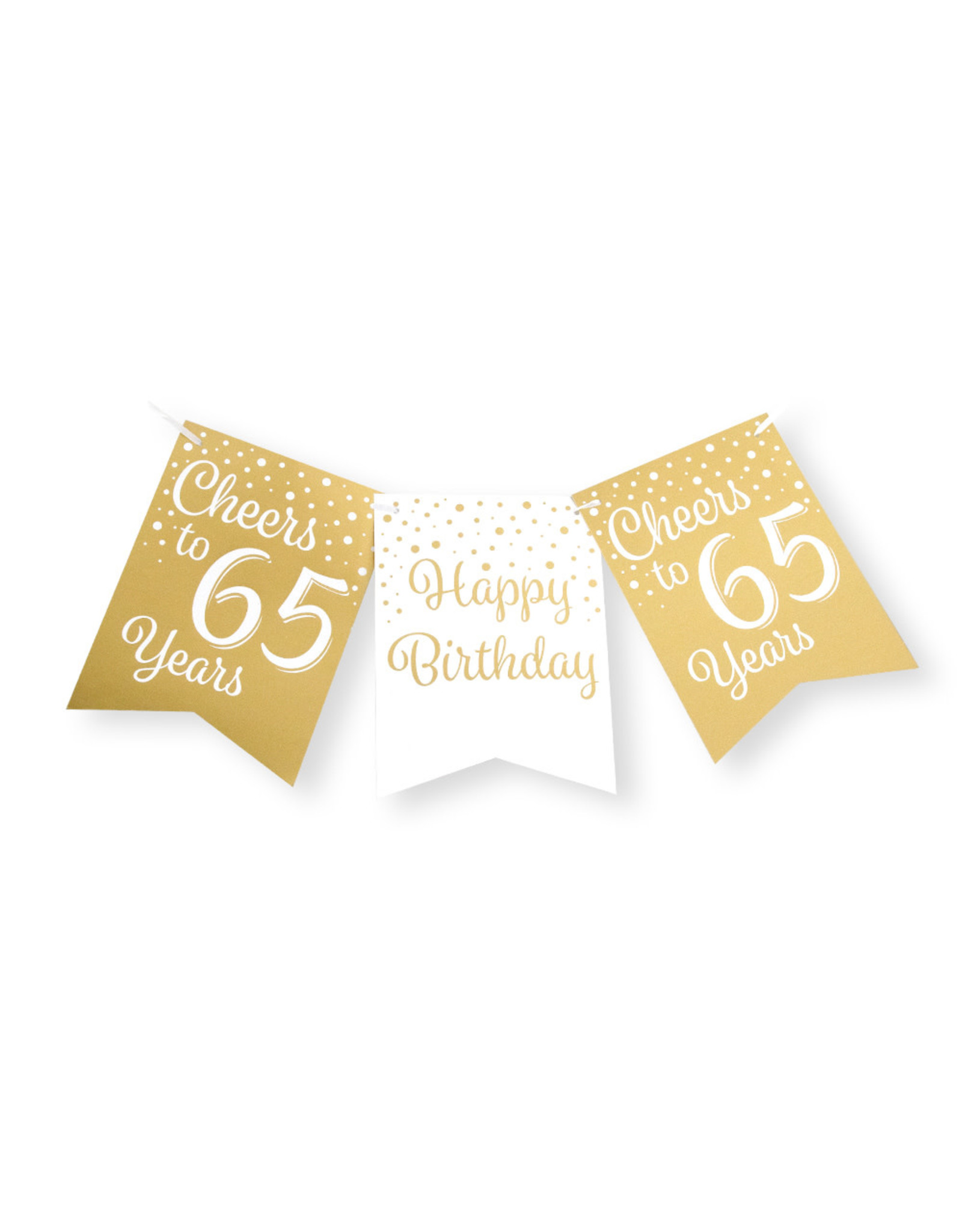 Party flag banner gold & white cheers to 65 years 6 meter