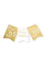 Party flag banner gold & white cheers to 65 years 6 meter