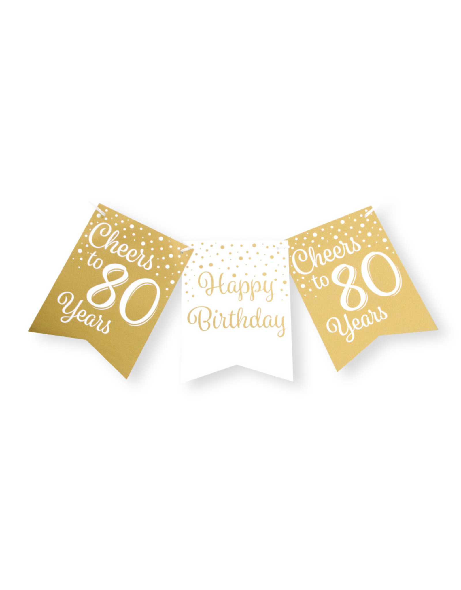 Party flag banner gold & white cheers to 80 years 6 meter