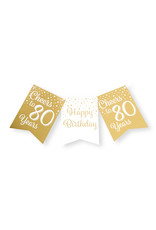 Party flag banner gold & white cheers to 80 years 6 meter