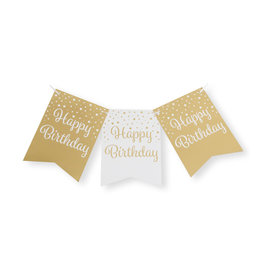 Party flag banner gold & white happy birthday 6 meter