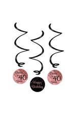 Swirl decorations rose gold & black cheers to 40 years 3-delig