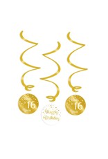 Swirl decorations gold & white cheers to 16 years 3-delig