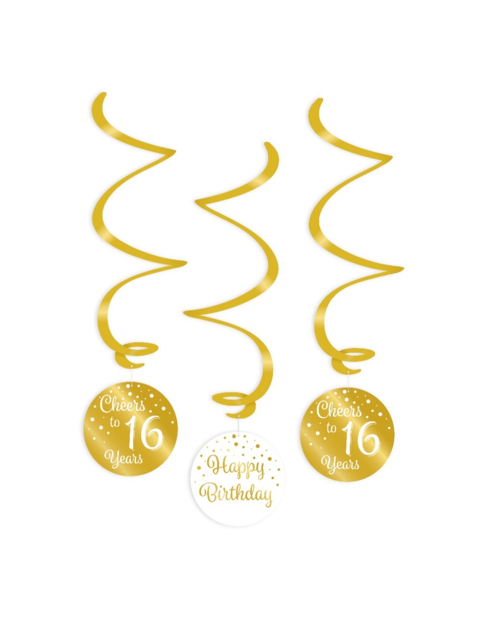 Swirl decorations gold & white cheers to 16 years 3-delig