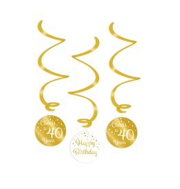 Swirl decorations gold & white cheers to 40 years 3-delig