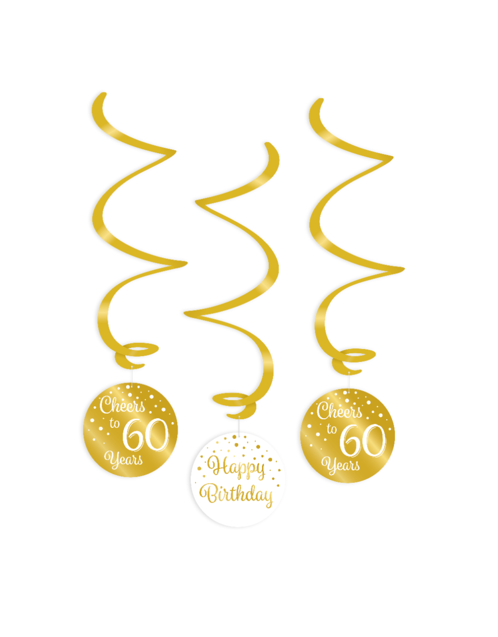 Swirl decorations gold & white cheers to 60 years 3-delig