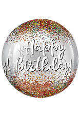 Folieballon orbz happy birthday see-thru 38 x 40 cm