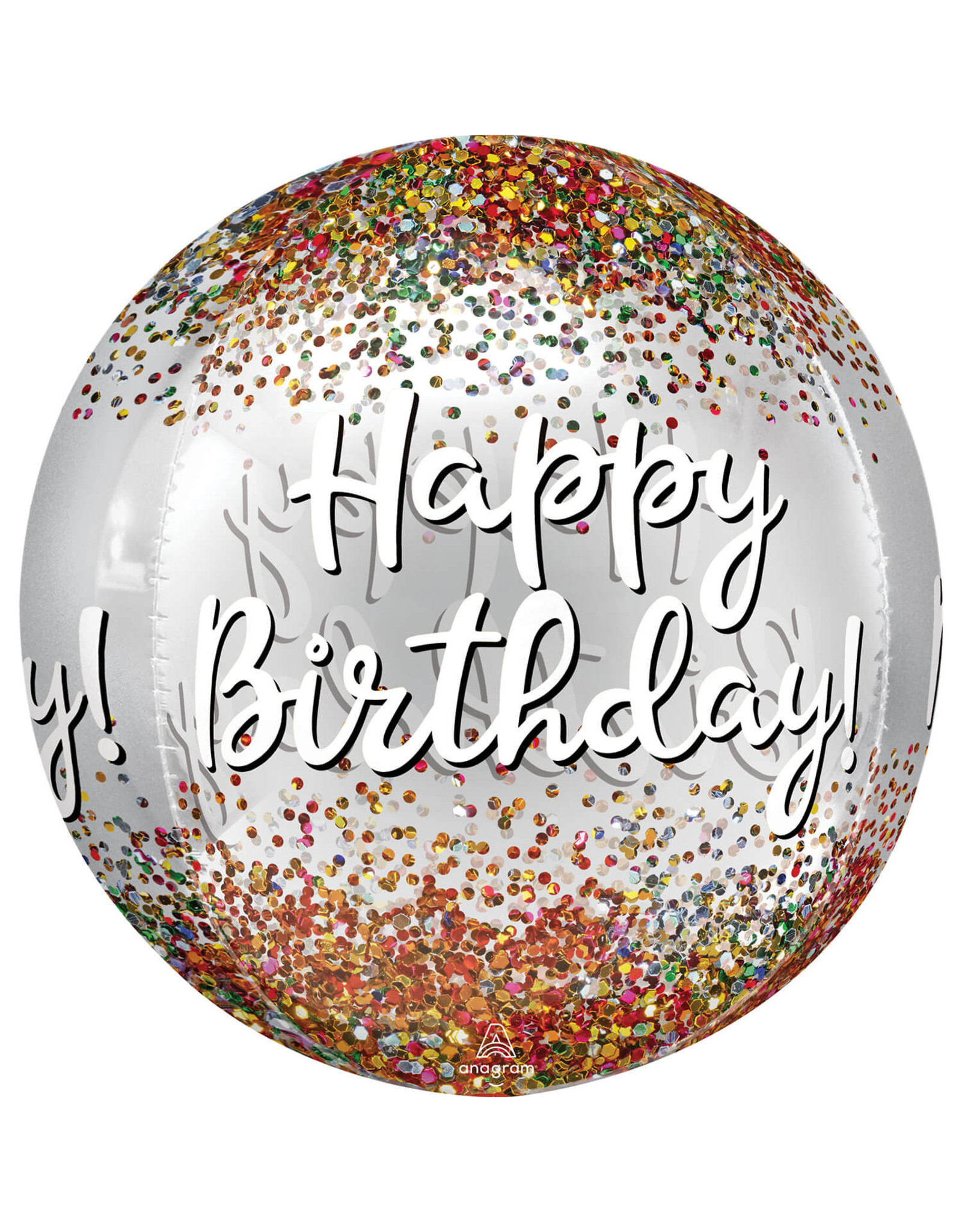 Folieballon orbz happy birthday see-thru 38 x 40 cm