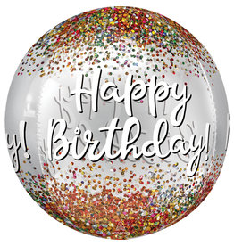 Folieballon orbz happy birthday see-thru 38 x 40 cm