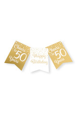 Party flag banner gold & white cheers to 50 years 6 meter