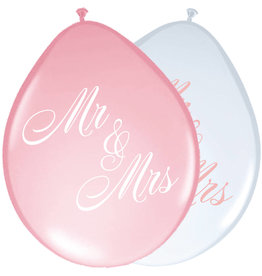 Latex ballonnen mr & mrs 8 stuks wit/roze