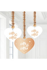 Hangdecoratie rose goud wit mr & mrs 3-delig