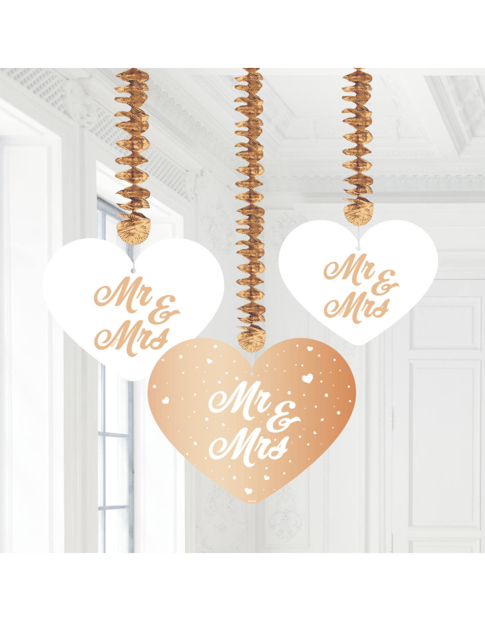 Hangdecoratie rose goud wit mr & mrs 3-delig