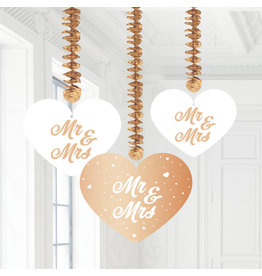 Hangdecoratie rose goud wit mr & mrs 3-delig