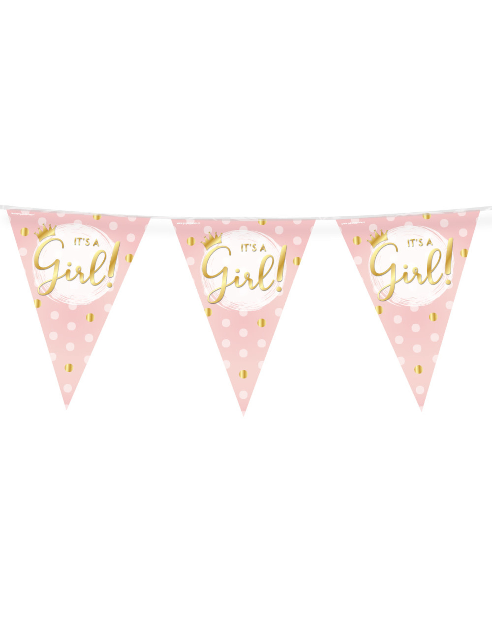 Vlaggenlijn it's a girl baby roze/goud 10 meter