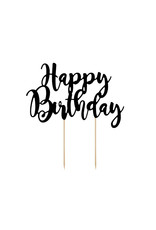 Cake topper Happy Birthday zwart