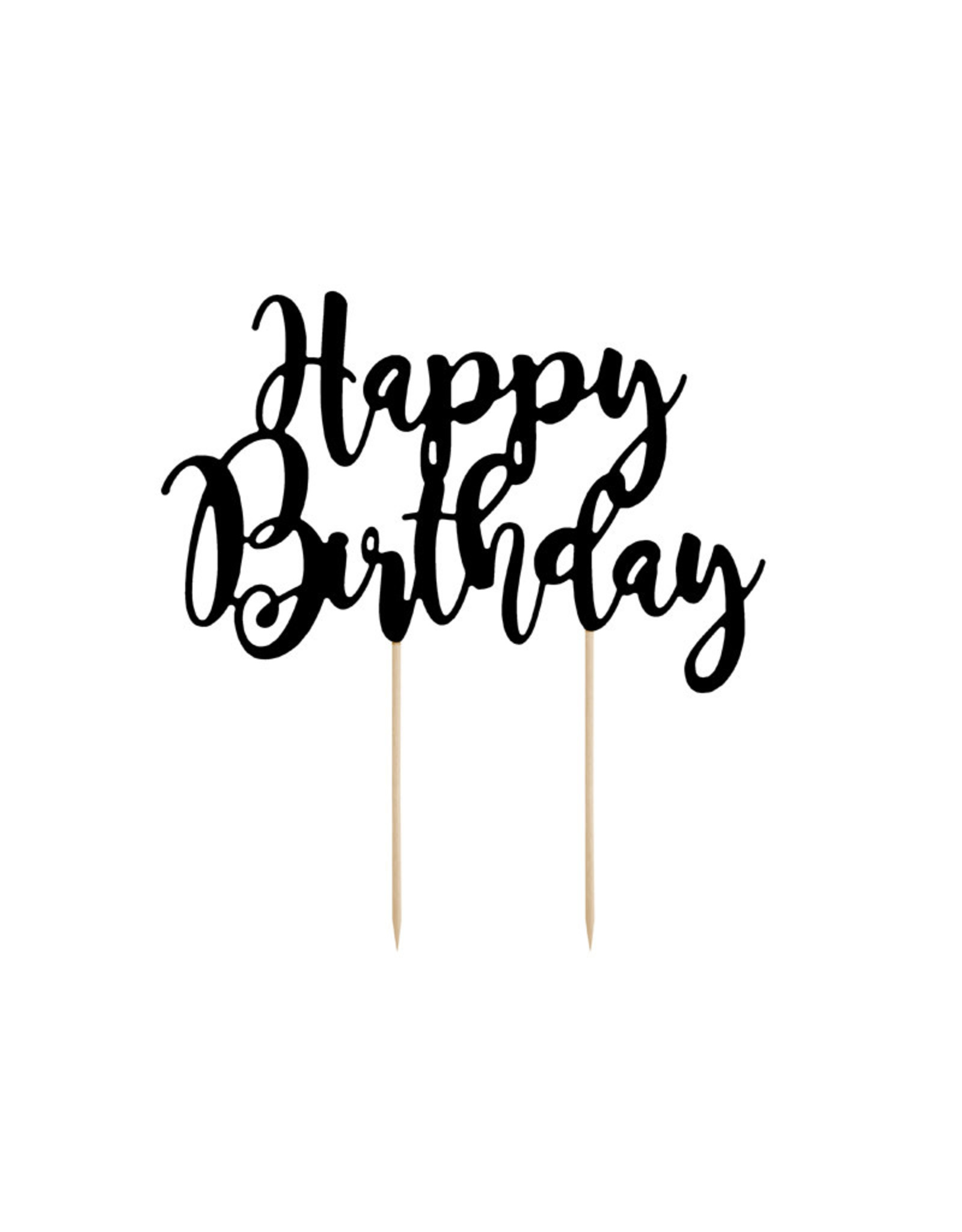 Cake topper Happy Birthday zwart 1 stuk