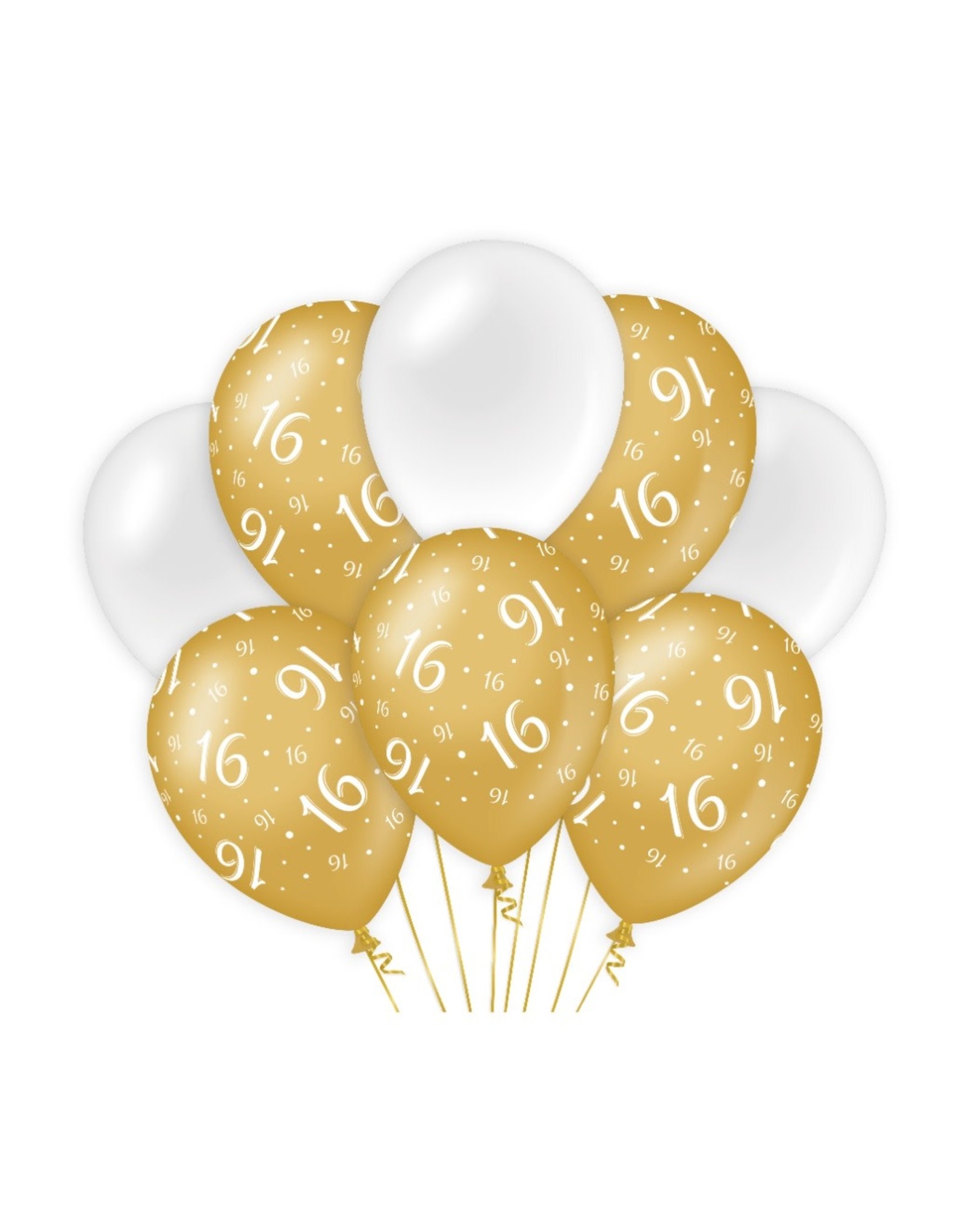 Gold & White latex ballonnen 16 jaar 8 stuks