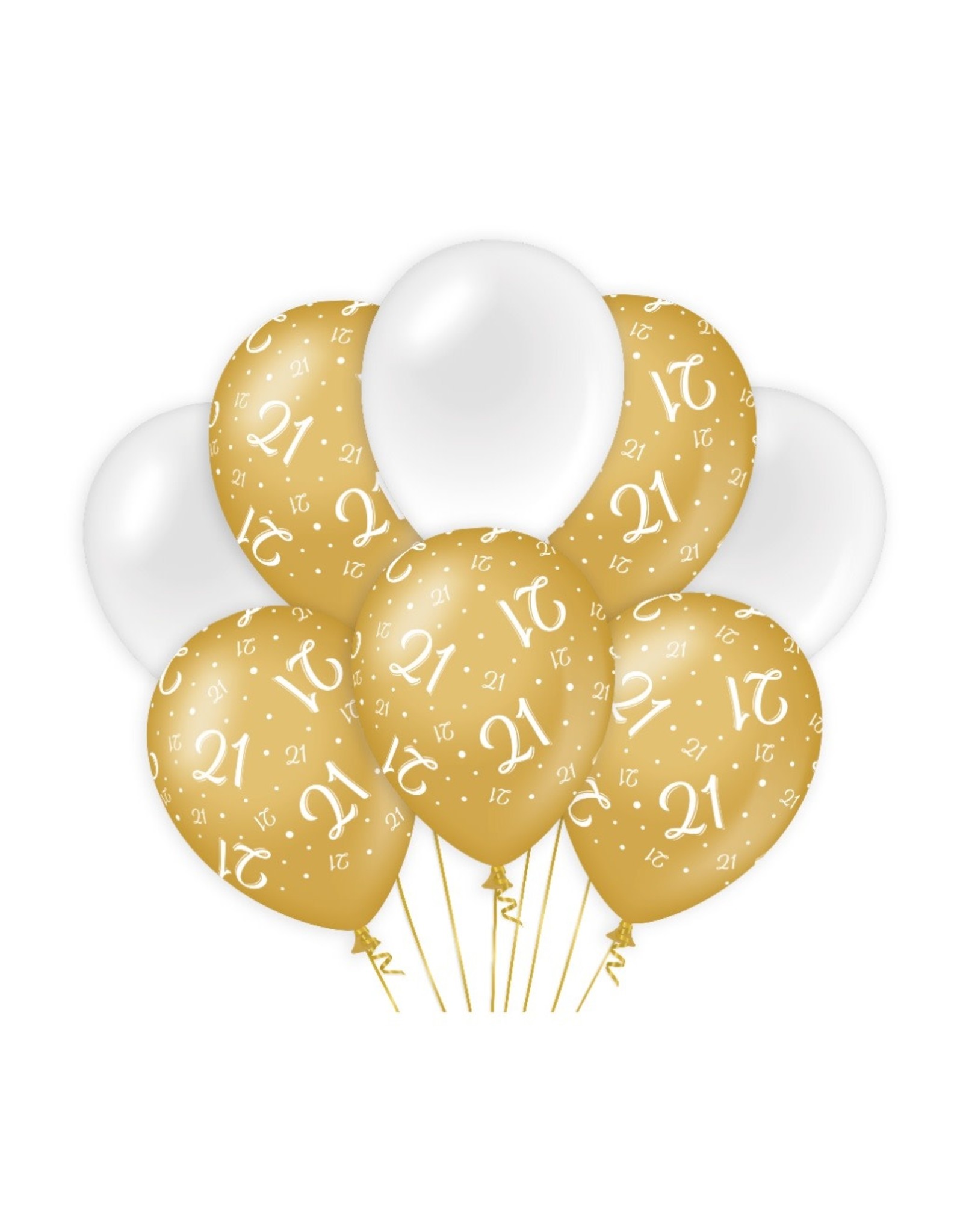 Gold & White latex ballonnen 21 jaar 8 stuks