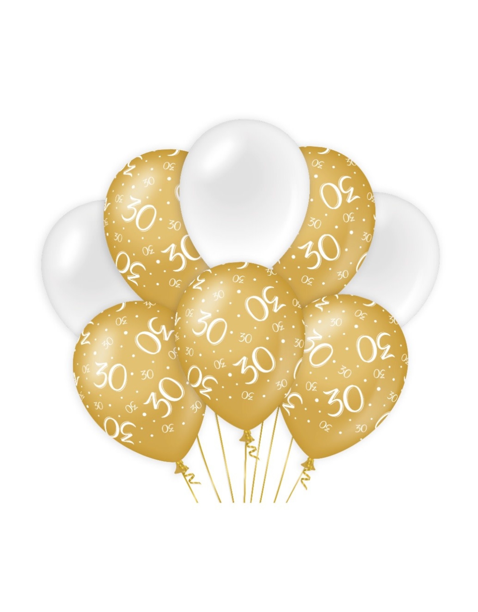 Gold & White latex ballonnen 30 jaar 8 stuks