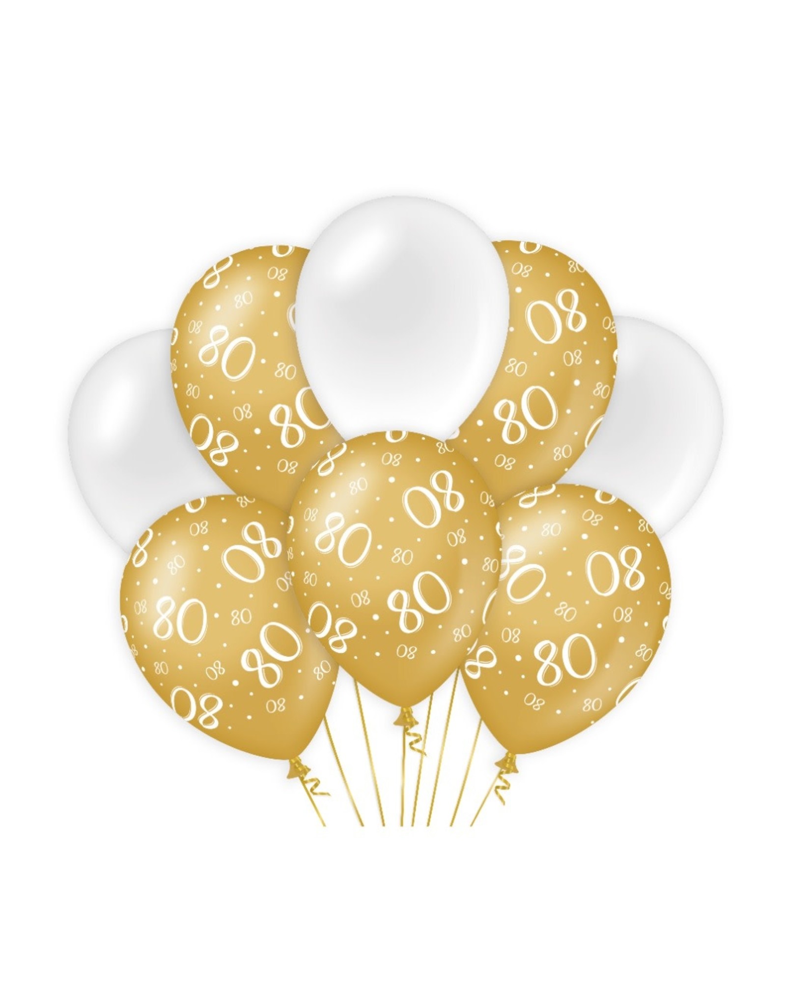 Gold & White latex ballonnen 80 jaar 8 stuks