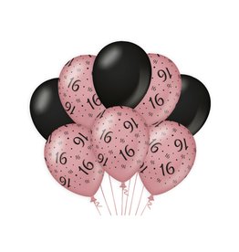 Black & Rose gold latex ballonnen 16 jaar 8 stuks