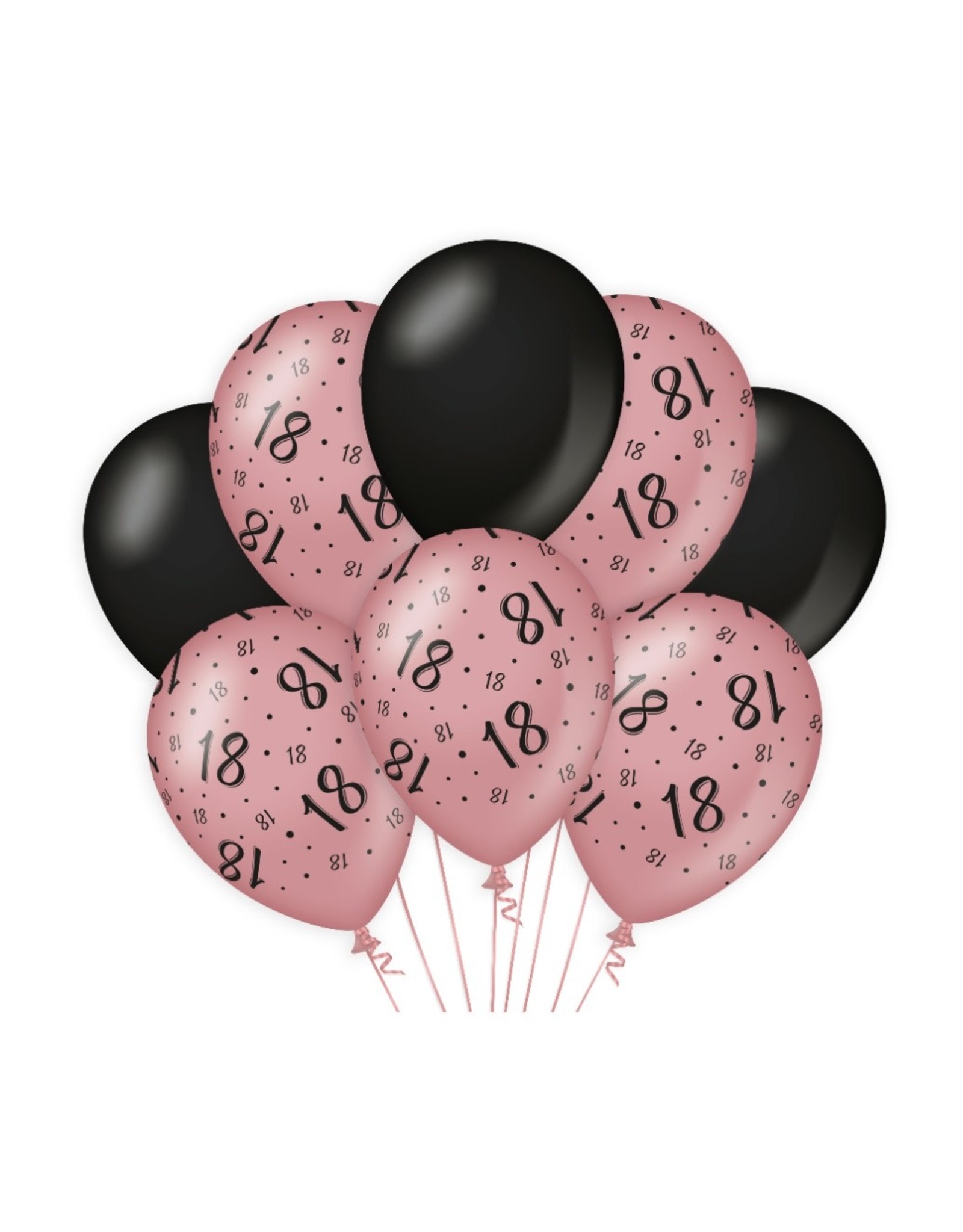 Black & Rose gold latex ballonnen 18 jaar 8 stuks