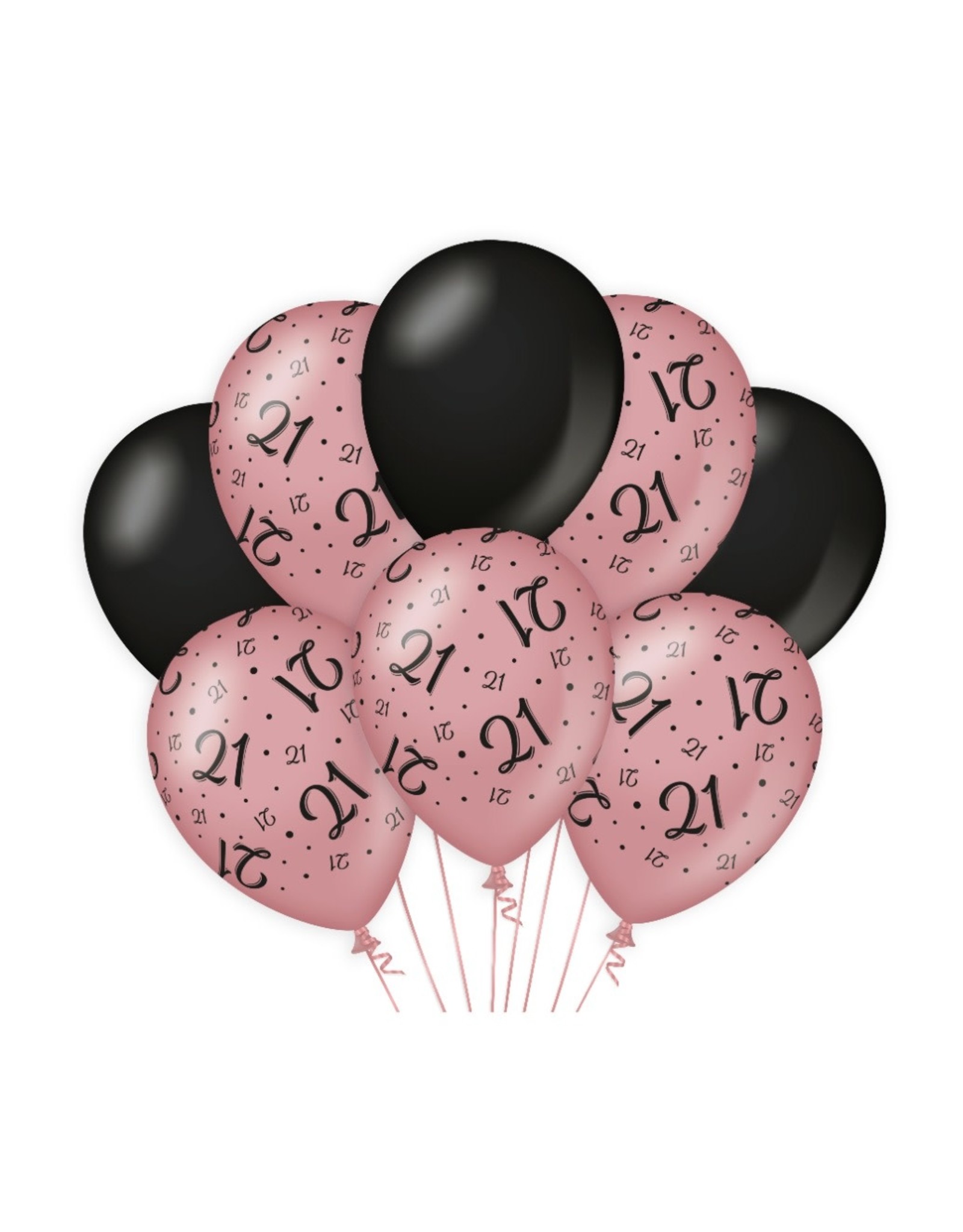 Black & Rose gold latex ballonnen 21 jaar 8 stuks