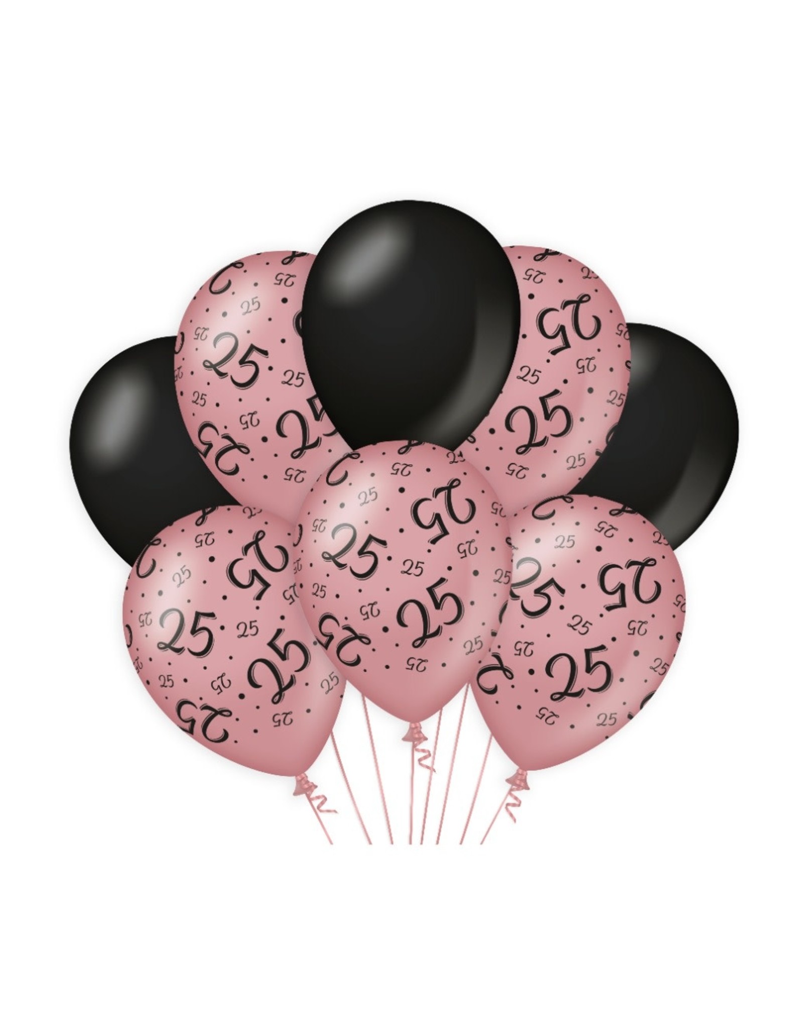 Black & Rose gold latex ballonnen 25 jaar 8 stuks