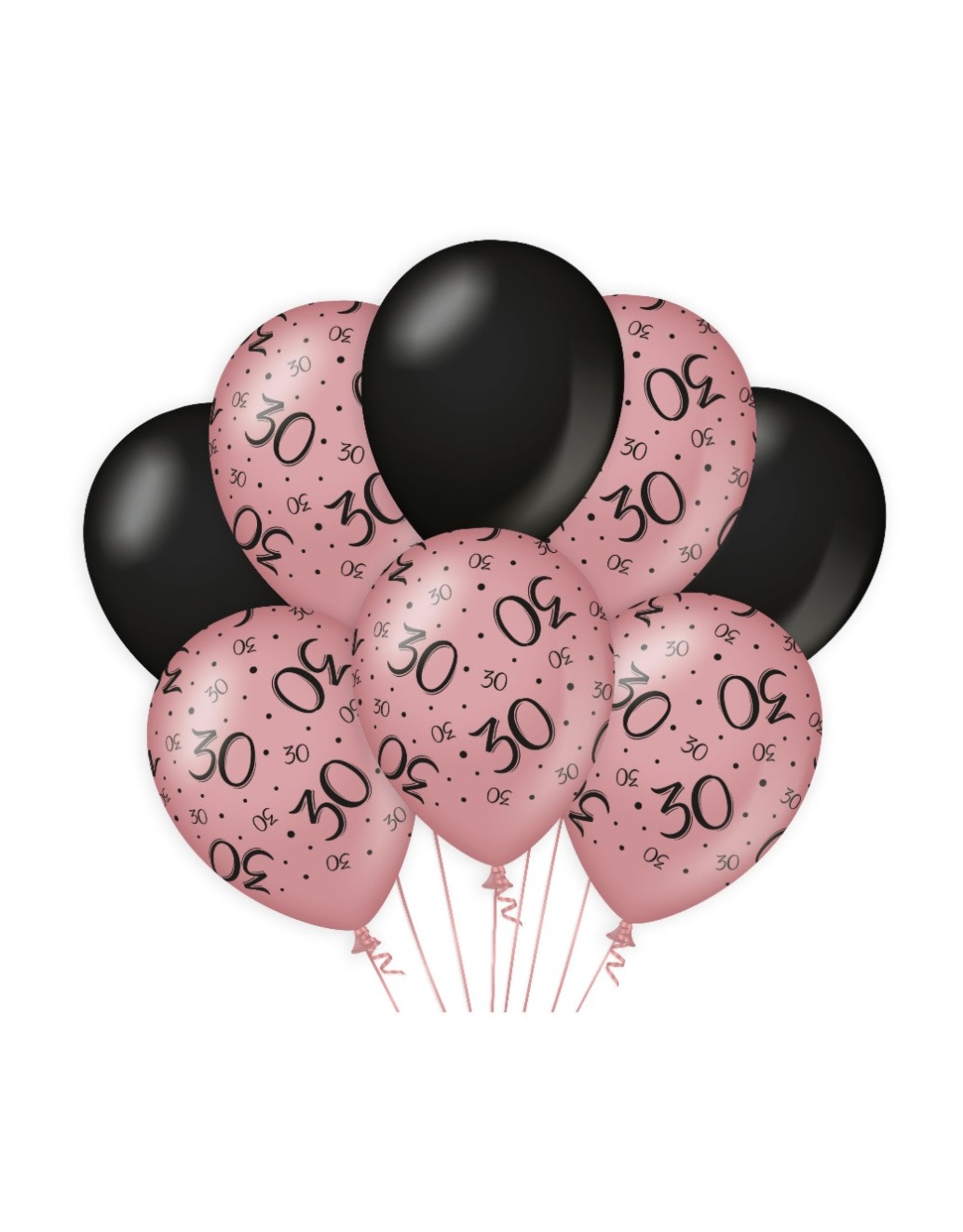 Black & Rose gold latex ballonnen 30 jaar 8 stuks