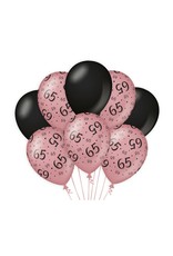 Black & Rose gold latex ballonnen 65 jaar 8 stuks