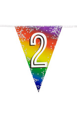 Boland vlaggenlijn metallic regenboog cijfer 2