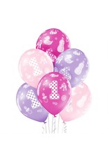 Belbal latex ballonnen 1st birthday girl 6 stuks