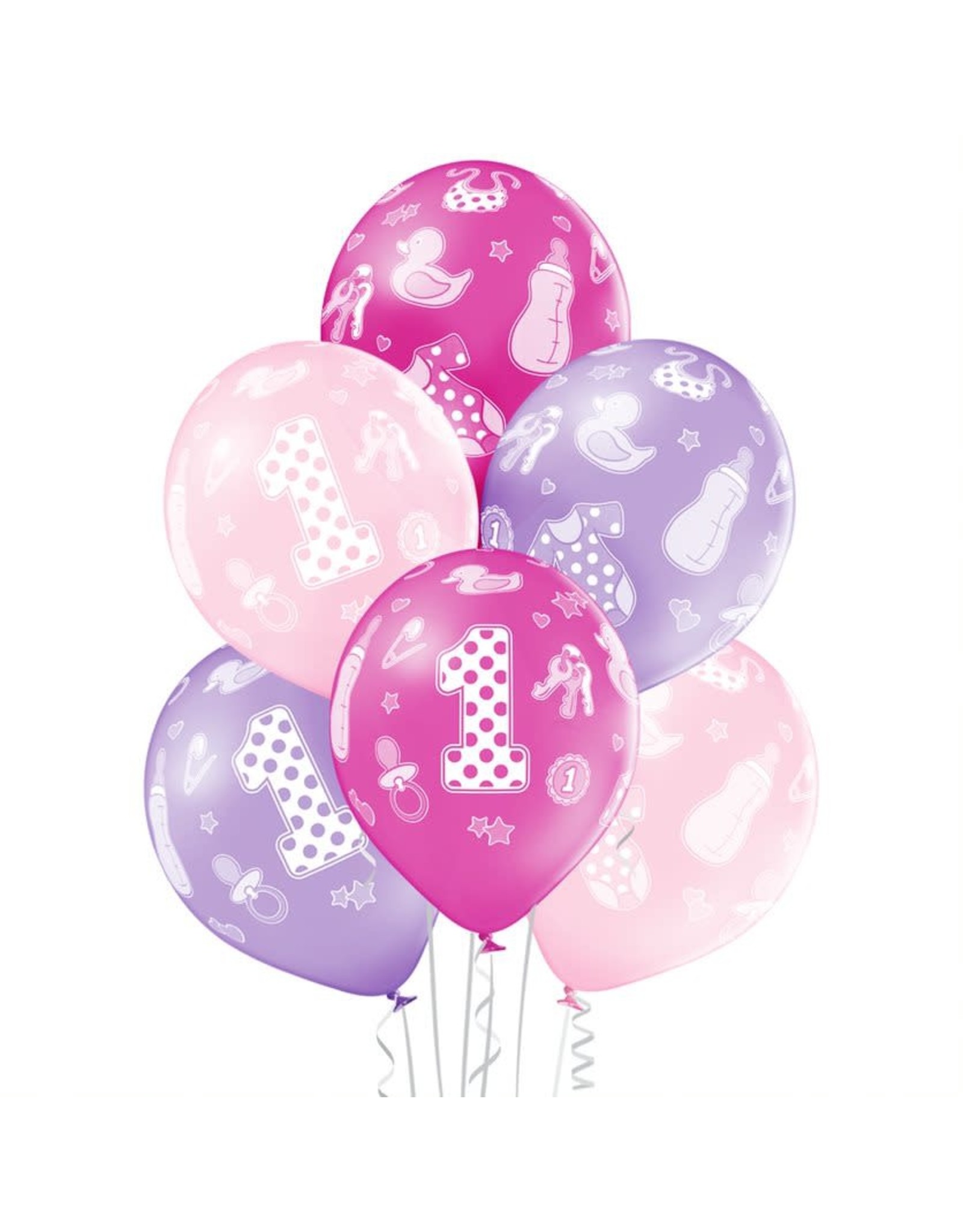 Belbal latex ballonnen 1st birthday girl 6 stuks